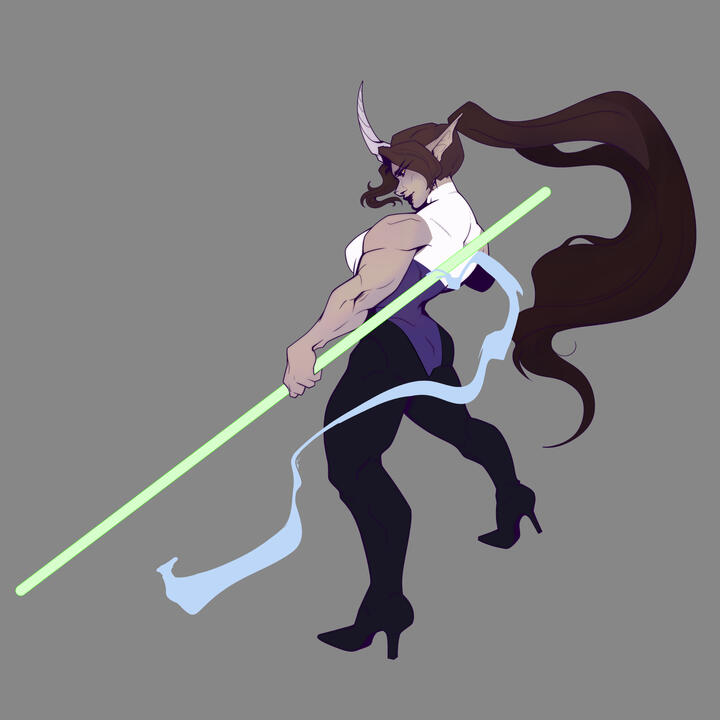 A test sketch of Yune, a tiefling monk/barbarian